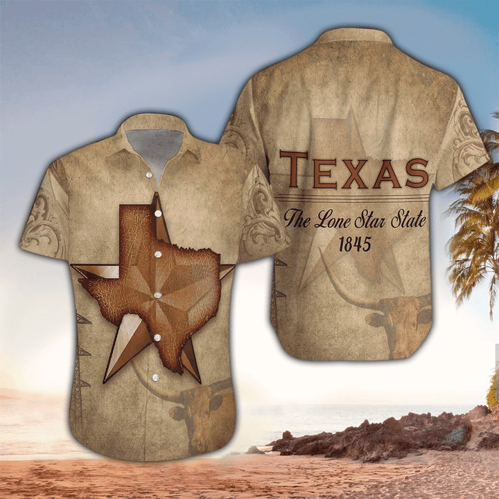 1845 The Lone Star State Texas Hawaiian Shirt Cornbee
