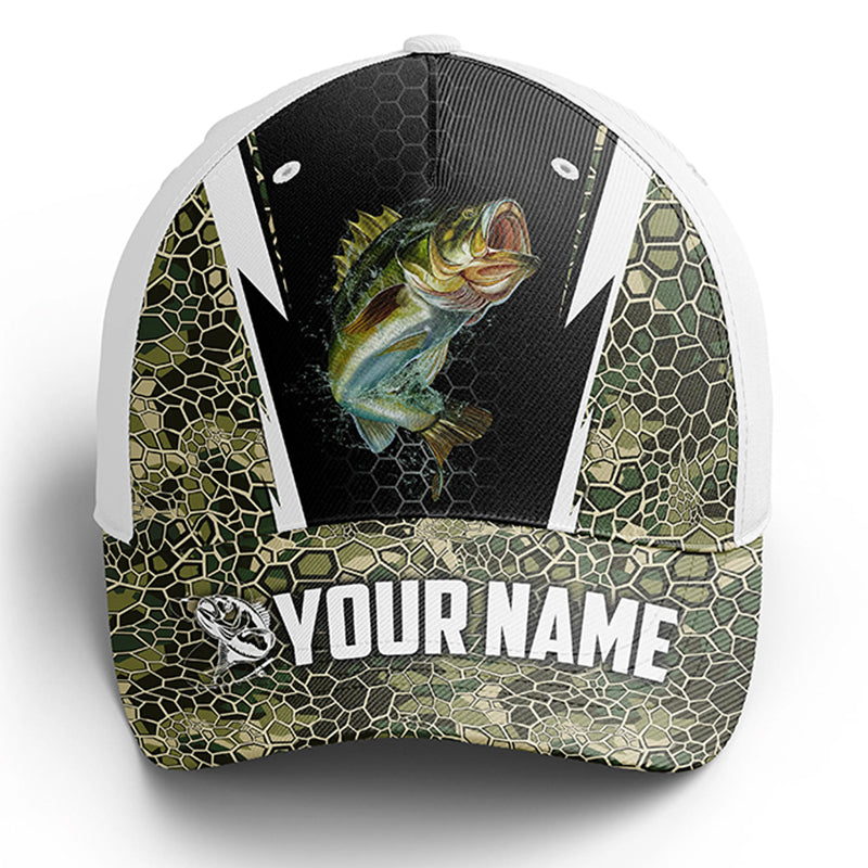 Bass Fishing Adjustable Baseball Trucker Angler Hat Cap, Personalized Fishing Gifts | Forest Camo Cornbee