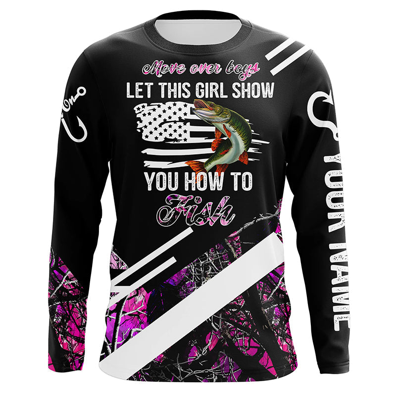 Move over boys let this girl show you how to fish Musky pink camo custom long sleeve fishing shirts Cornbee