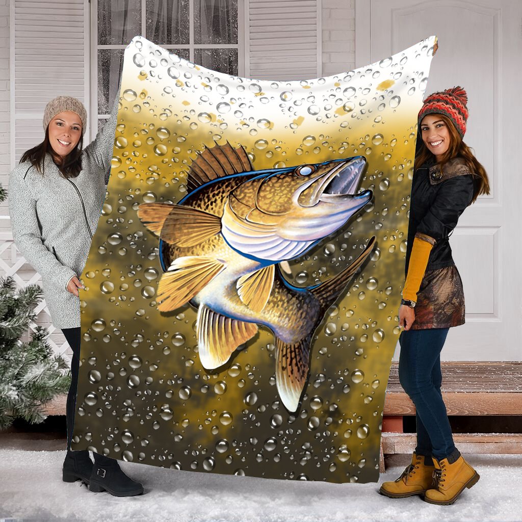 Walleye Fishing Skin Throw Fleece Blanket Awesome fishing gift Cornbee