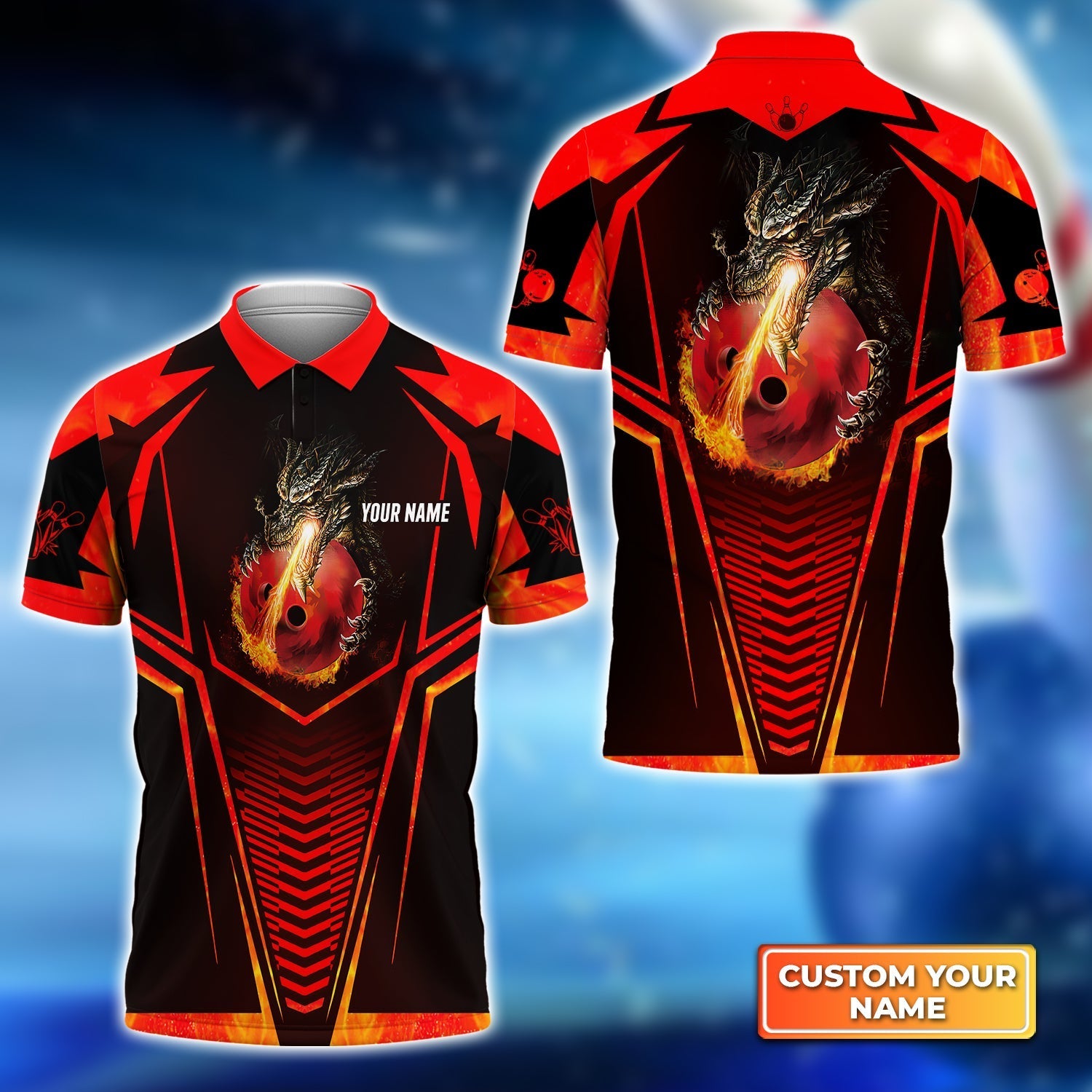 Personalized Bowling Dragon Fire Flame  Name All Over Printed Shirt Cornbee