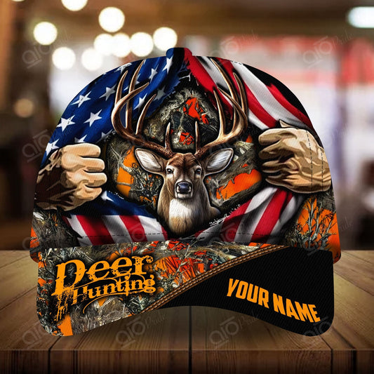 Cornbee Epic Ripped Flag Deer Hunting Personalized Hats 3D Multicolored