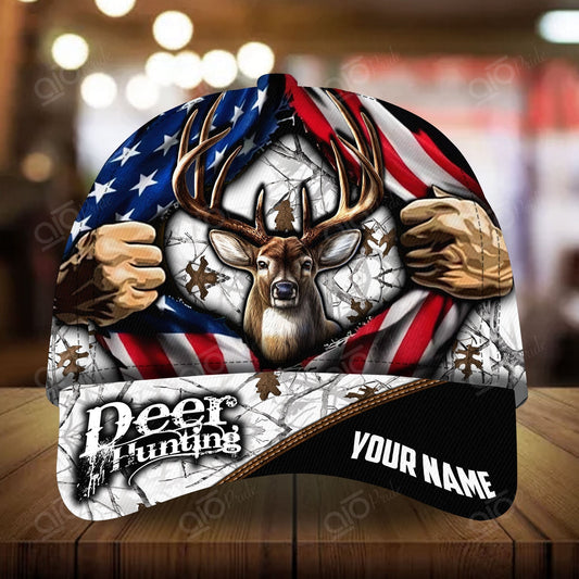 Cornbee Epic Ripped Flag Deer Hunting Personalized Hats 3D Multicolored