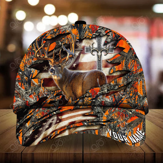 Cornbee  Colorful Cross America Hunting Deer Personalized Hats 3D Multicolored