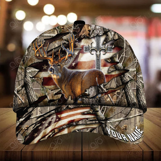 Cornbee  Colorful Cross America Hunting Deer Personalized Hats 3D Multicolored