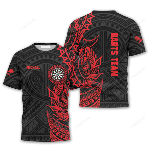 Cornbee Black And Red Tribal Darts Personalized Name And Team Name 3D Shirt