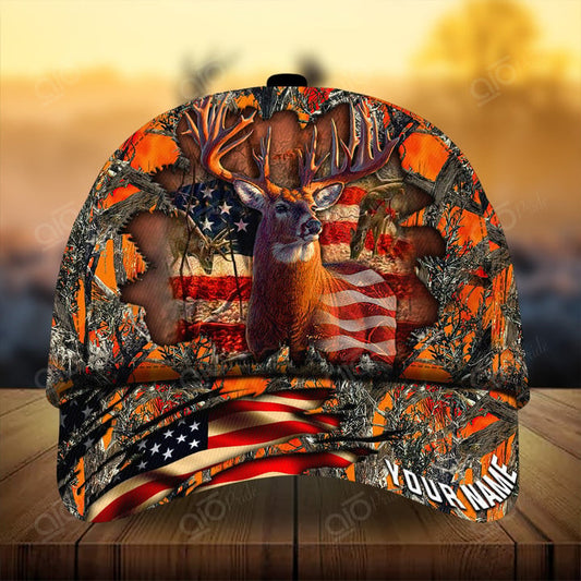 Cornbee Best Cracked Flag Deer Hunting Personalized Hats 3D Multicolored