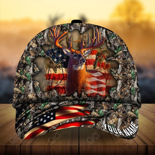 Cornbee Best Cracked Flag Deer Hunting Personalized Hats 3D Multicolored