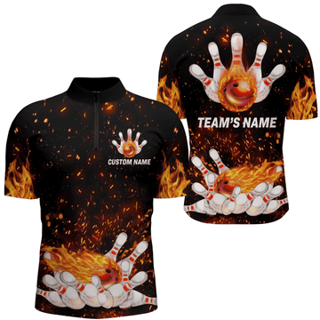 Cornbee Flame Bowling Custom Name Zipper Polo Shirt