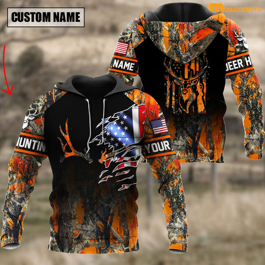 Cornbee Custom Name Premium Black Tear Flag Antler Deer Hunting Hoodies 3D