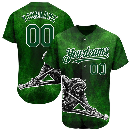 Cornbee Personalized Text And Number Billiard Green Skull 3D Pattern Baseball Jersey Shirt