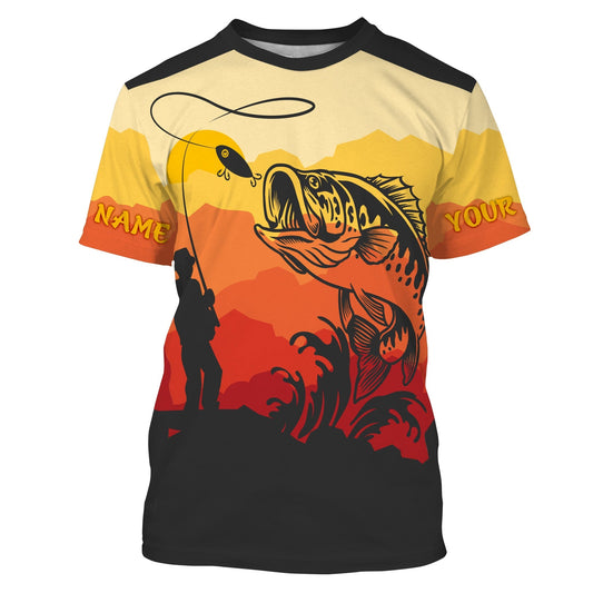 Cornbee Bass Fishing Sunset Background Customize Name 3D Shirts