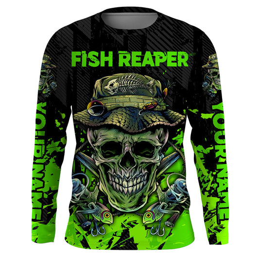 Cornbee Fish Reaper Skull Black And Neon Green Custom Fishing Shirts