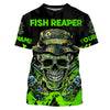 Cornbee Fish Reaper Skull Black And Neon Green Custom Fishing Shirts