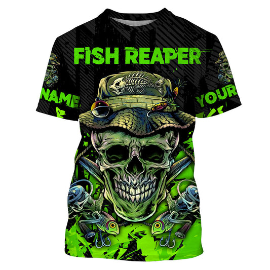 Cornbee Fish Reaper Skull Black And Neon Green Custom Fishing Shirts