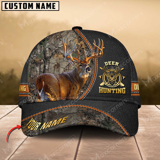 Cornbee Epic Premium Deer Hunting Black Leather Leather Pattern Personalized Cap 3D Multicolored