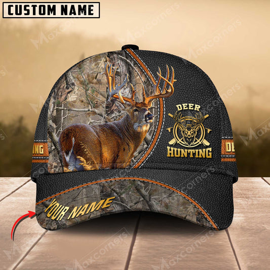 Cornbee Epic Premium Deer Hunting Black Leather Leather Pattern Personalized Cap 3D Multicolored