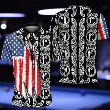 Cornbee Billiard Hawaiin Pattern With American Flag Unisex Shirt