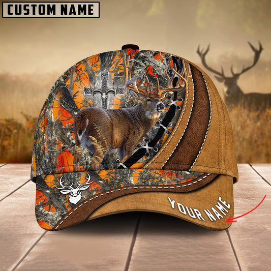 Cornbee Cross America Hunting Deer Leather Pattern 2 Personalized Hats 3D Multicolored