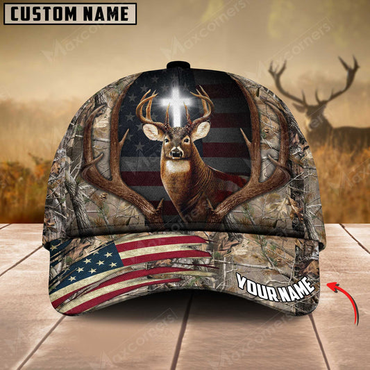 Cornbee Premium Flag Hunting Deer Under God Personalized Hats 3D Multicolored
