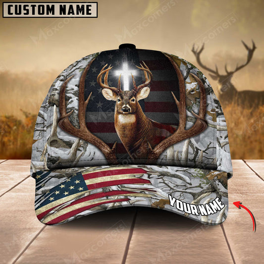 Cornbee Premium Flag Hunting Deer Under God Personalized Hats 3D Multicolored