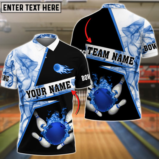 Cornbee Bowling Flame Blue Smoke Pattern Premium Customized Name 3D Shirt