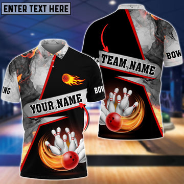 Cornbee Bowling Flame Grey Smoke Pattern Premium Customized Name 3D Shirt