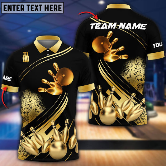 Bowling Ball And Pins Ultimate Golden Multicolor Option Customized Name 3D Shirt (4 Colors)