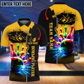 Cornbee Multicolor Bowling And Pins Premium Customized Name 3D Shirt