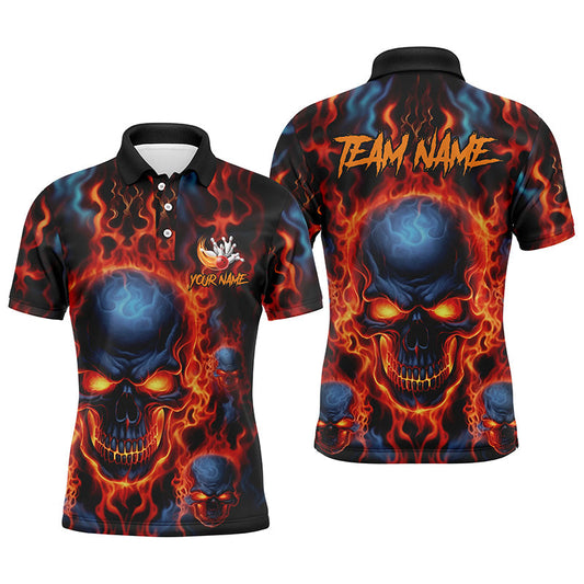 Cornbee Bowling Flame Skull Personalized Name And Team Name Polo Shirt