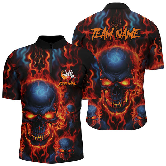 Cornbee Bowling Flame Skull Personalized Name And Team Name Polo Shirt