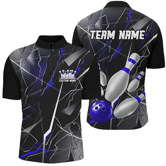 Cornbee Bowling Blue Thunder Lightning Personalized Name And Team Name Polo Shirt