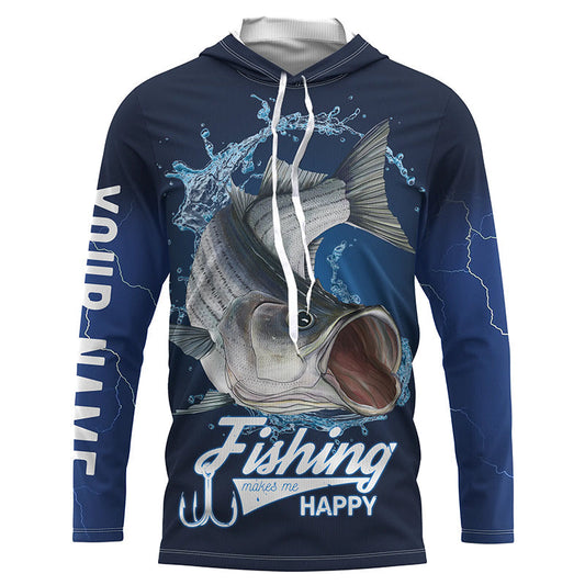 Cornbee Fishing Makes Me Happy 3D Shirt Striped Bass Fishing Personalized