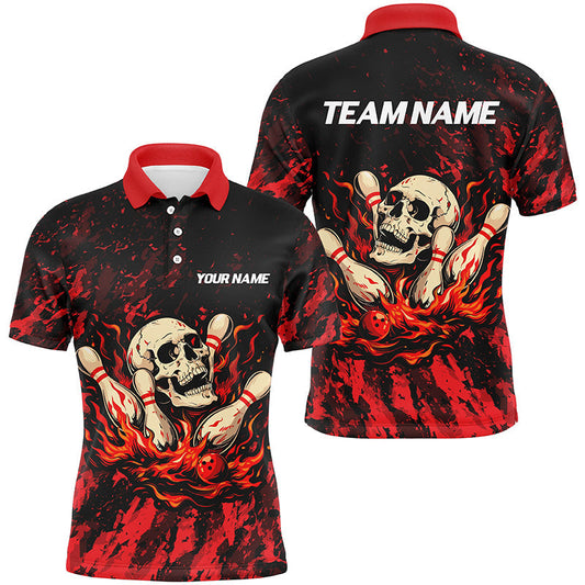 Cornbee Bowling Red Camo Skull Personalized Name And Team Name Polo Shirt