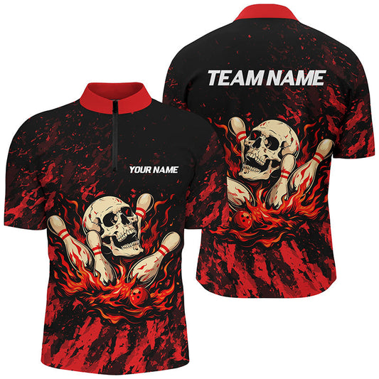 Cornbee Bowling Red Camo Skull Personalized Name And Team Name Polo Shirt