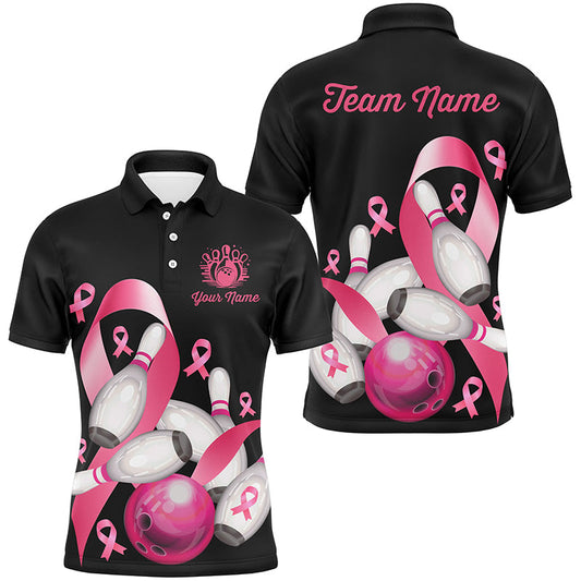 Cornbee Bowling Breast Cancer Awareness Black Personalized Name And Team Name Polo Shirt