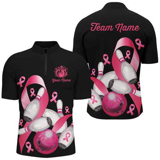 Cornbee Bowling Breast Cancer Awareness Black Personalized Name And Team Name Polo Shirt