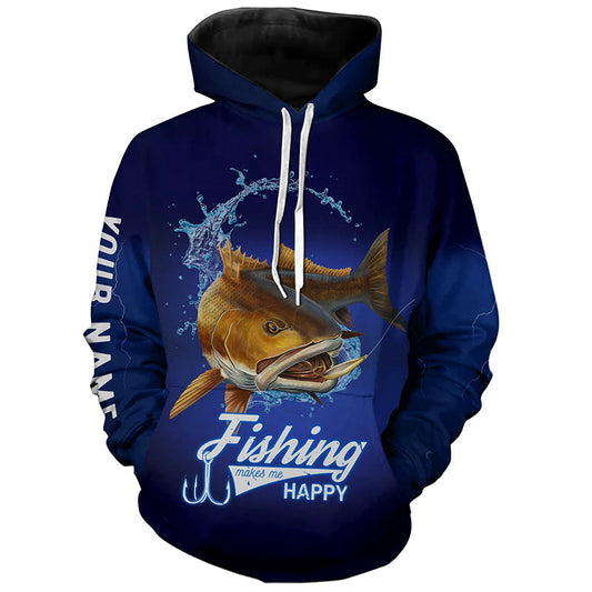 Cornbee Customized Name 3D Shirts Fishing Makes Me Happy Redfish Puppy Drum Fishing