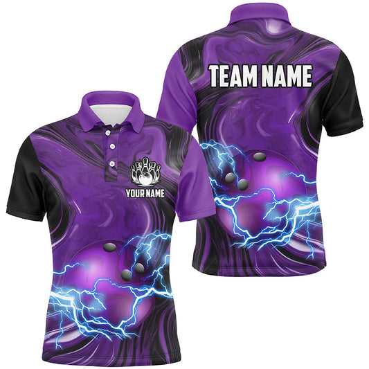 Cornbee Bowling Purple Camo Lightning Thunder Ball Personalized Name And Team Name Polo Shirt