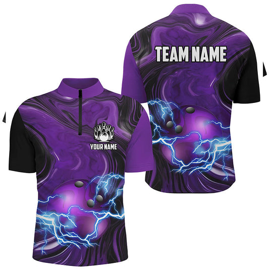 Cornbee Bowling Purple Camo Lightning Thunder Ball Personalized Name And Team Name Polo Shirt