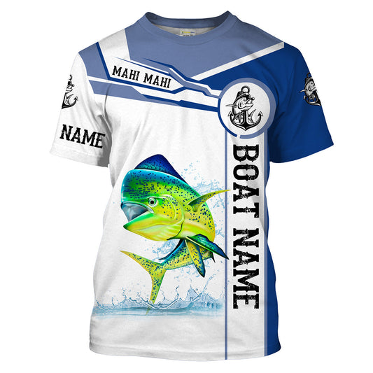 Cornbee Mahi mahi Fishing UV Protection Quick Dry Customize Name and Boat Name Tournament 3D Shirts