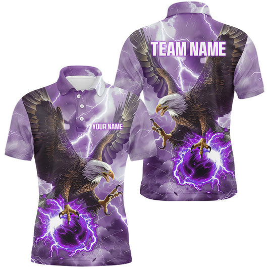 Cornbee Bowling Purple Lightning Thunder Bowling Eagle Personalized Name And Team Name Polo Shirt