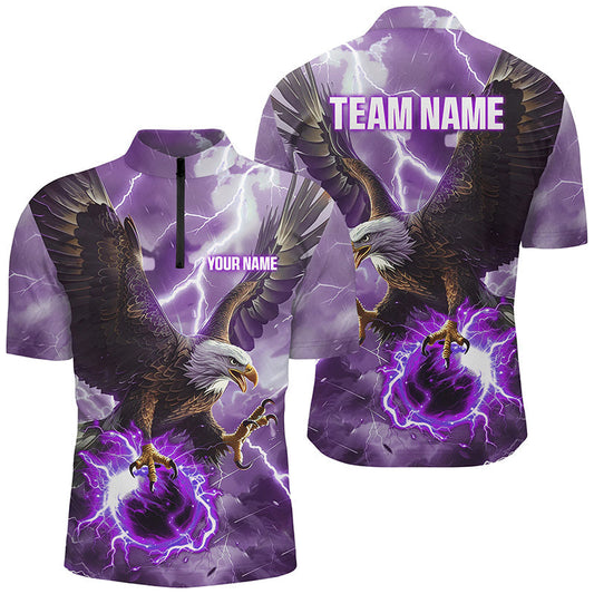 Cornbee Bowling Purple Lightning Thunder Bowling Eagle Personalized Name And Team Name Polo Shirt