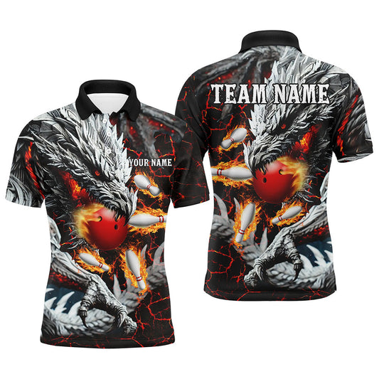 Cornbee Bowling Red Magma Dragon Personalized Name And Team Name Polo Shirt