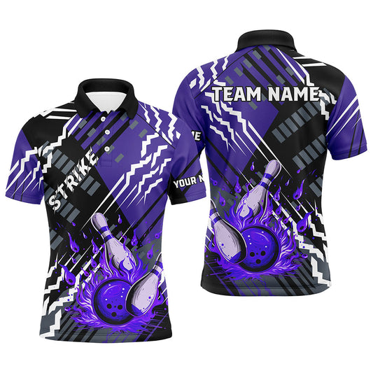 Cornbee Bowling Black And Purple Strike Personalized Name And Team Name Polo Shirt