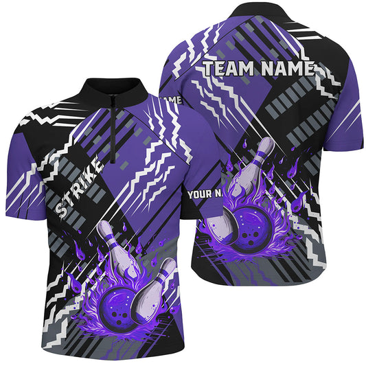 Cornbee Bowling Black And Purple Strike Personalized Name And Team Name Polo Shirt