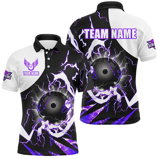 Cornbee Bowling Purple Lightning Thunder Personalized Name And Team Name Polo Shirt