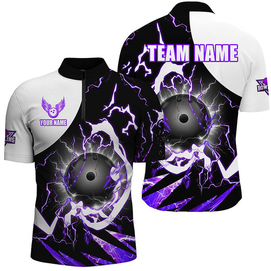 Cornbee Bowling Purple Lightning Thunder Personalized Name And Team Name Polo Shirt