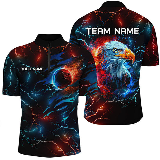 Cornbee Bowling Red And Blue Lightning Thunder Eagle Personalized Name And Team Name Polo Shirt