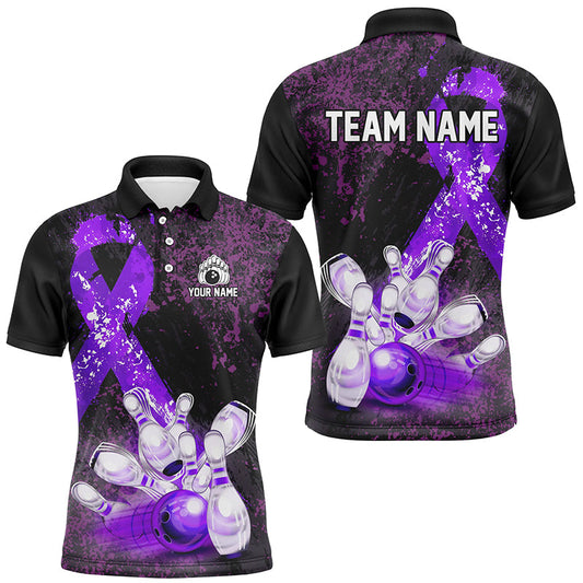 Cornbee Bowling Breast Cancer Awareness Purple Personalized Name And Team Name Polo Shirt